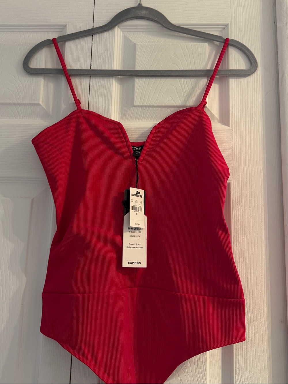 Express Pink Ribbed Spaghetti-Strap Bodysuit